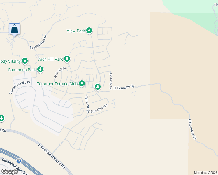 map of restaurants, bars, coffee shops, grocery stores, and more near 24231 Evesong Drive in Corona