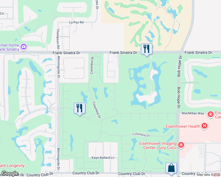 map of restaurants, bars, coffee shops, grocery stores, and more near 6 Amherst Court in Rancho Mirage
