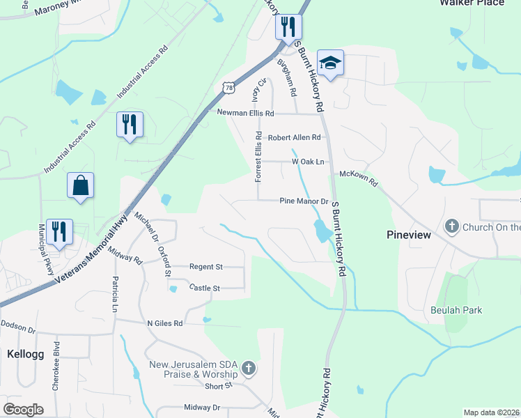 map of restaurants, bars, coffee shops, grocery stores, and more near 4241 Pine Manor Drive in Douglasville