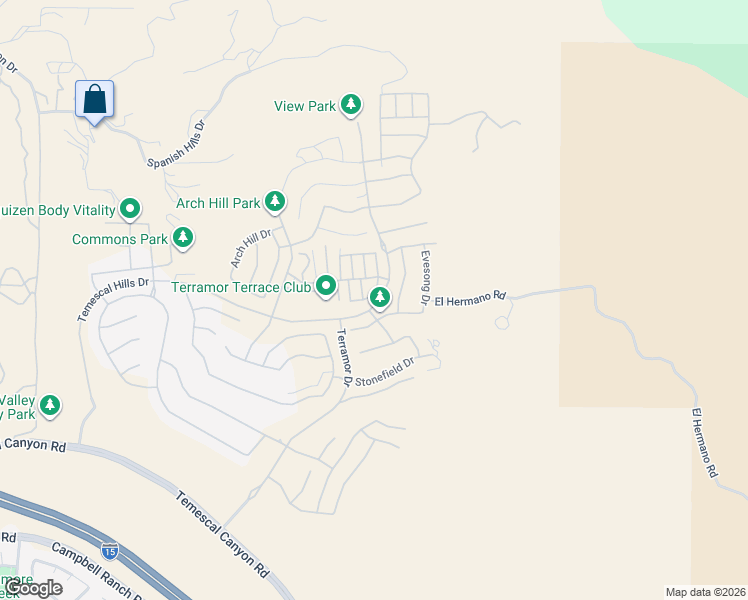 map of restaurants, bars, coffee shops, grocery stores, and more near 24218 Hillcrest Drive in Corona