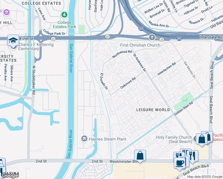 map of restaurants, bars, coffee shops, grocery stores, and more near 13400 El Dorado Drive in Seal Beach
