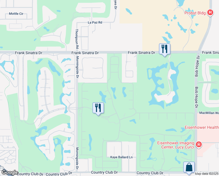 map of restaurants, bars, coffee shops, grocery stores, and more near 116 Columbia Drive in Rancho Mirage