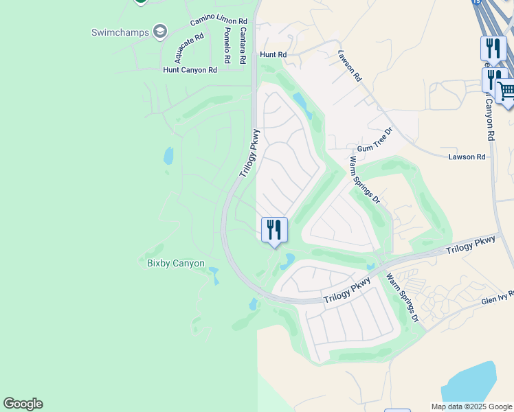 map of restaurants, bars, coffee shops, grocery stores, and more near 9104 Larkspur Drive in Corona