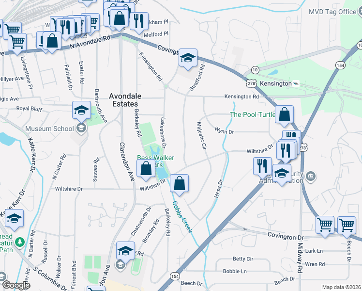 map of restaurants, bars, coffee shops, grocery stores, and more near 899 Stratford Road in Avondale Estates