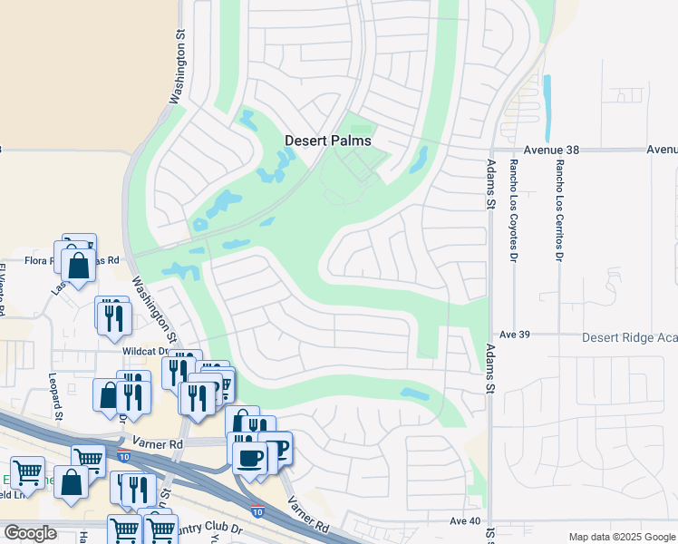 map of restaurants, bars, coffee shops, grocery stores, and more near 78481 Gorham Lane in Palm Desert