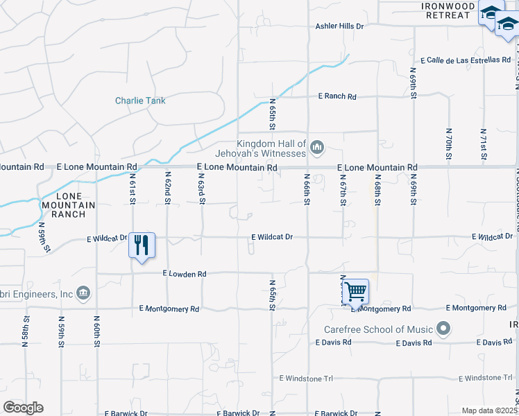 map of restaurants, bars, coffee shops, grocery stores, and more near 6459 East Rancho Del Oro Drive in Cave Creek
