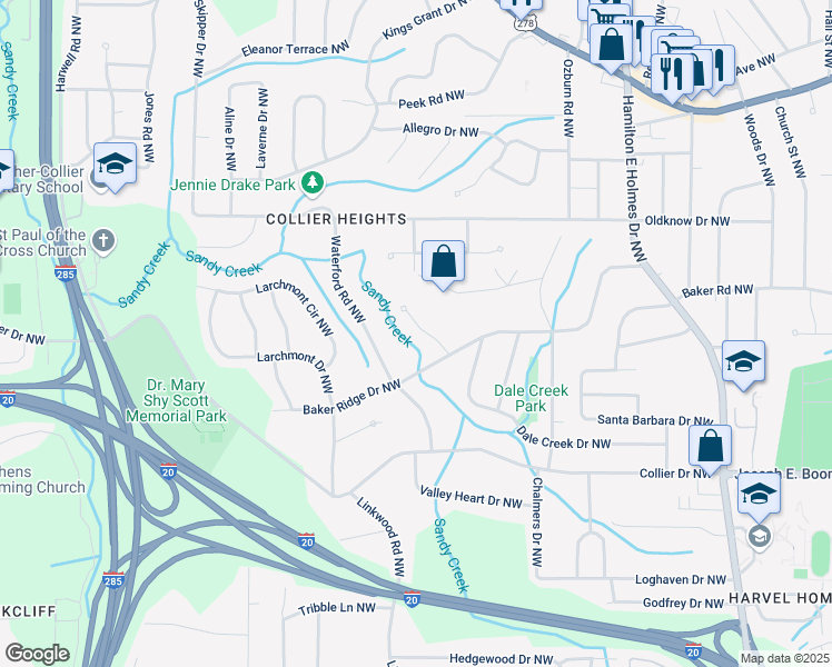 map of restaurants, bars, coffee shops, grocery stores, and more near 794 Duffield Drive Northwest in Atlanta