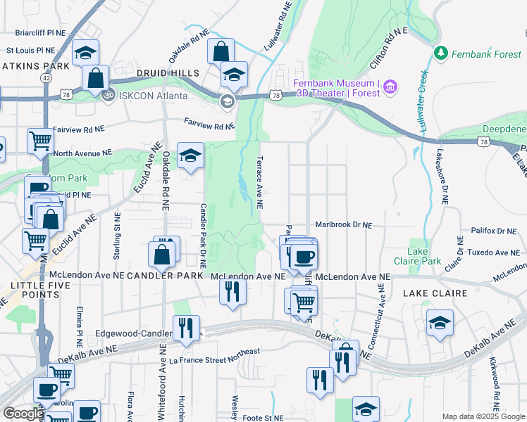 map of restaurants, bars, coffee shops, grocery stores, and more near 511 Clifton Terrace Northeast in Atlanta