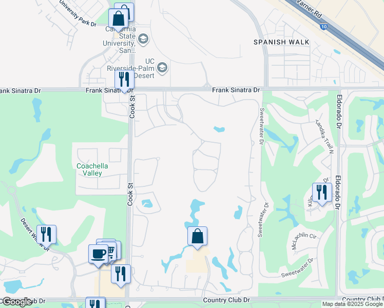 map of restaurants, bars, coffee shops, grocery stores, and more near 259 Vista Royale Circle West in Palm Desert