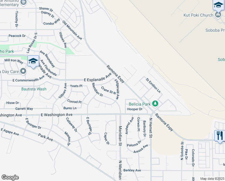 map of restaurants, bars, coffee shops, grocery stores, and more near in San Jacinto