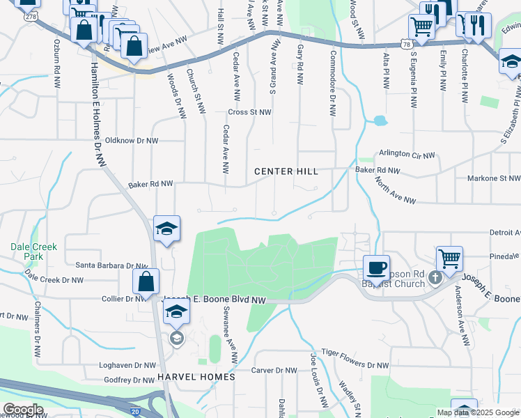 map of restaurants, bars, coffee shops, grocery stores, and more near 465 Center Hill Avenue Northwest in Atlanta