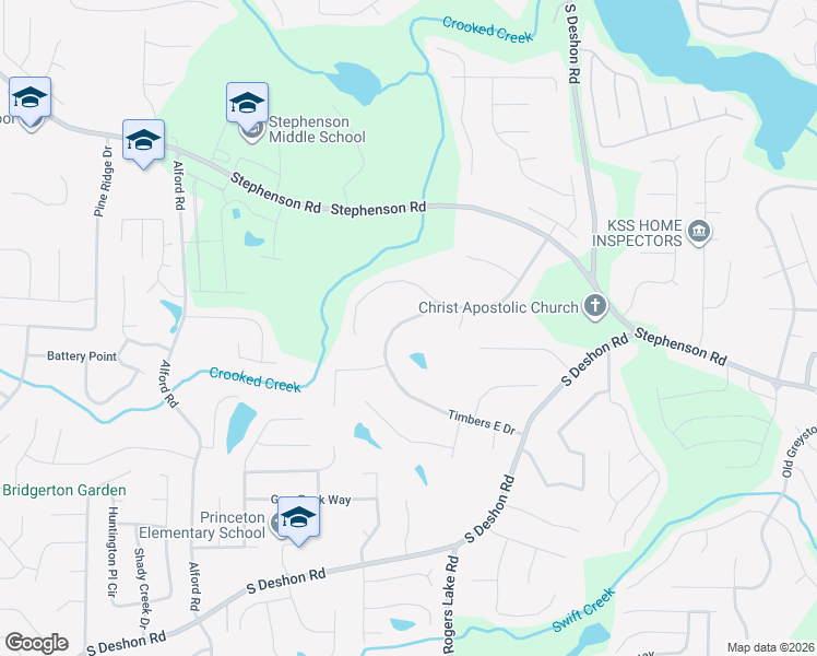 map of restaurants, bars, coffee shops, grocery stores, and more near 6754 Timbers East Drive in Lithonia