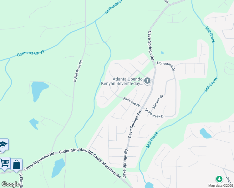 map of restaurants, bars, coffee shops, grocery stores, and more near 1144 Foxwood Drive in Douglasville