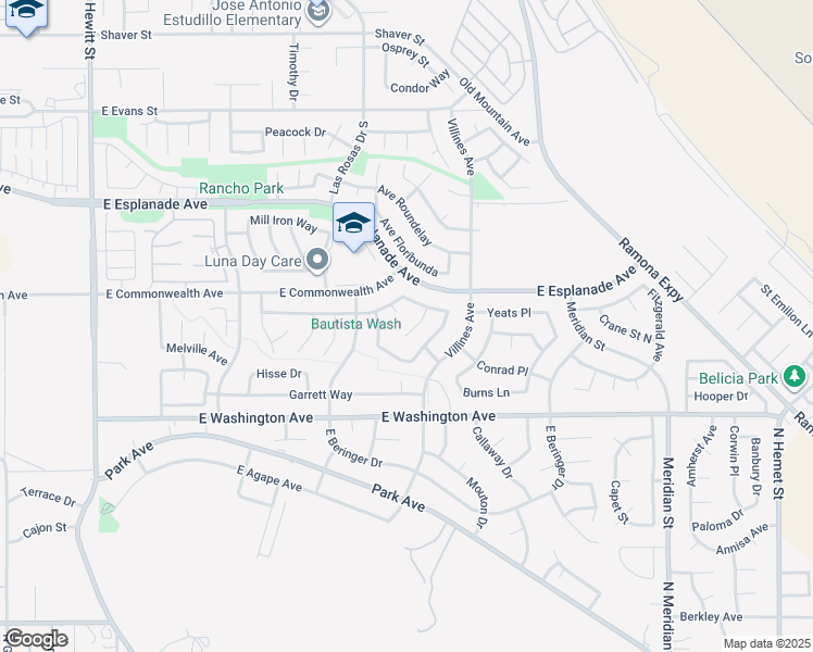 map of restaurants, bars, coffee shops, grocery stores, and more near 1854 Jasmine Court in San Jacinto