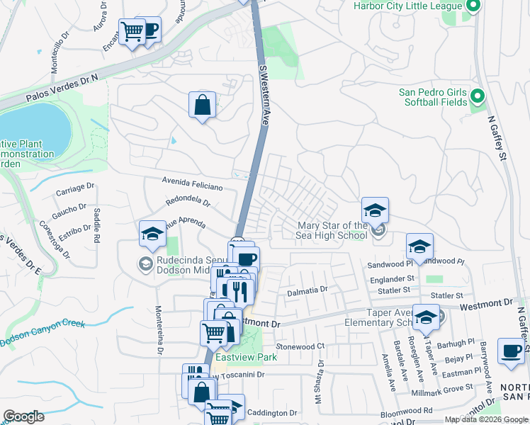 map of restaurants, bars, coffee shops, grocery stores, and more near 1643 Saratoga Lane in Los Angeles