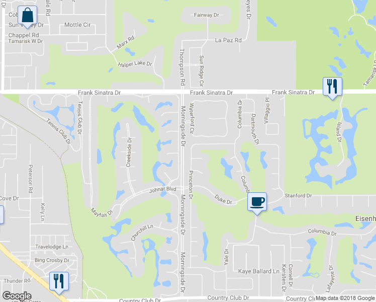 map of restaurants, bars, coffee shops, grocery stores, and more near 26 Princeton Drive in Rancho Mirage