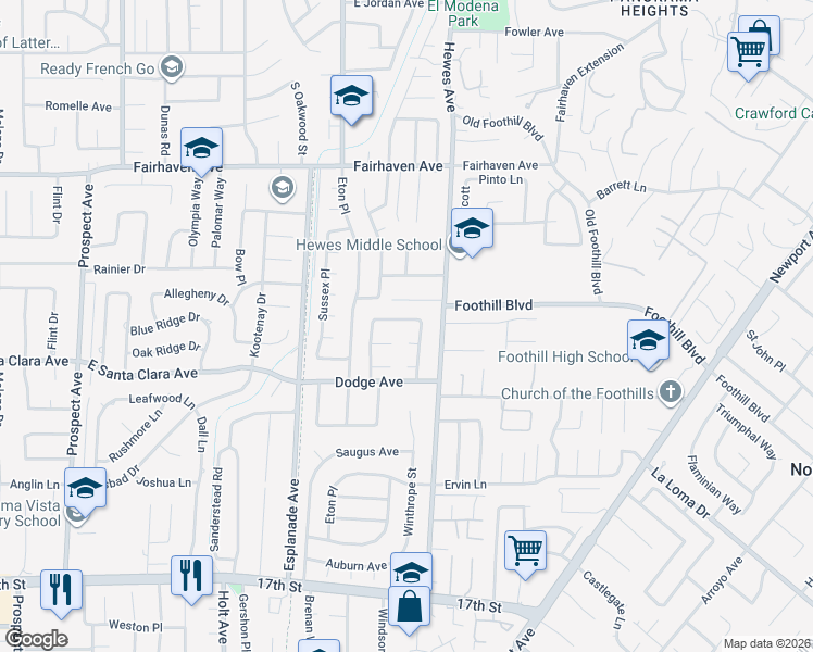 map of restaurants, bars, coffee shops, grocery stores, and more near 13371 Winthrope Street in Santa Ana