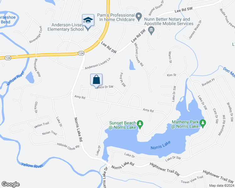 map of restaurants, bars, coffee shops, grocery stores, and more near 4469 Longley Lane in Snellville