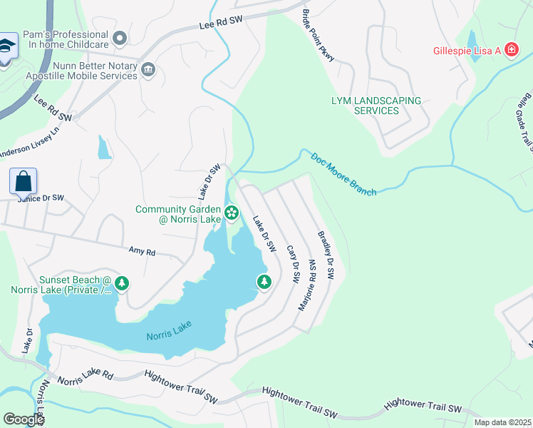 map of restaurants, bars, coffee shops, grocery stores, and more near 8805 Lake Drive Southwest in Snellville