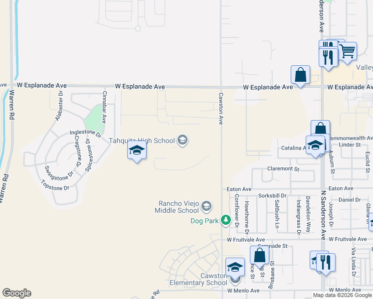map of restaurants, bars, coffee shops, grocery stores, and more near 4425 Titan Trail in Hemet