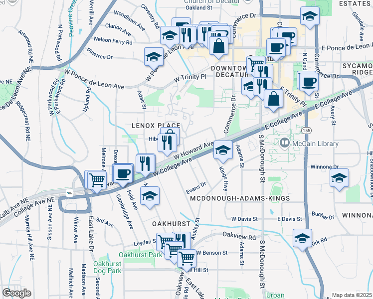 map of restaurants, bars, coffee shops, grocery stores, and more near in Decatur