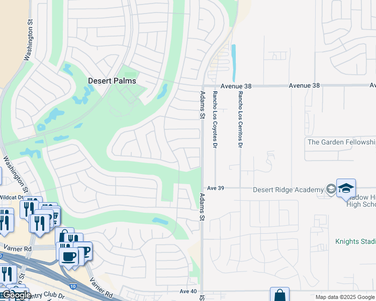 map of restaurants, bars, coffee shops, grocery stores, and more near 78947 Chardonnay Way in Palm Desert