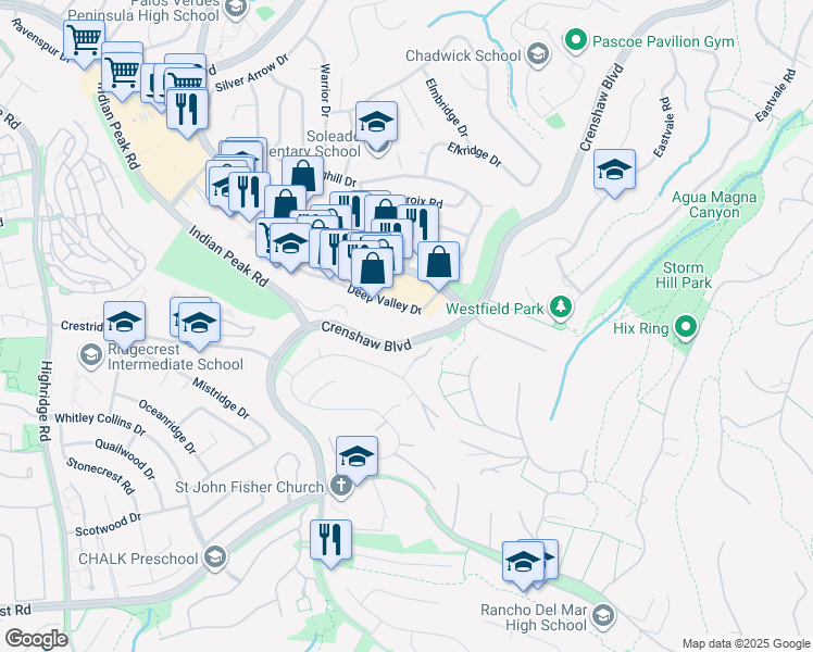 map of restaurants, bars, coffee shops, grocery stores, and more near 927 Deep Valley Drive in Rolling Hills Estates