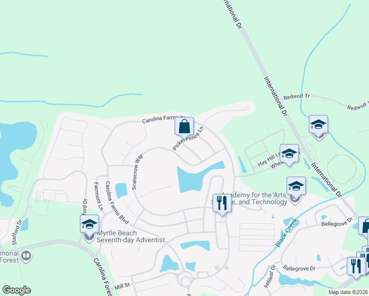 map of restaurants, bars, coffee shops, grocery stores, and more near 2885 Scarecrow Way in Myrtle Beach