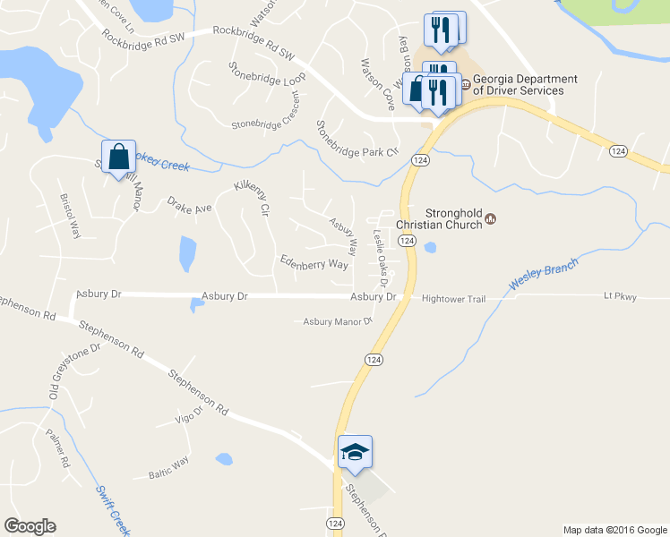 map of restaurants, bars, coffee shops, grocery stores, and more near 7531 Edenberry Way in Lithonia
