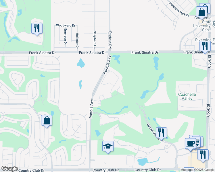 map of restaurants, bars, coffee shops, grocery stores, and more near 1403 Retreat Circle in Palm Desert