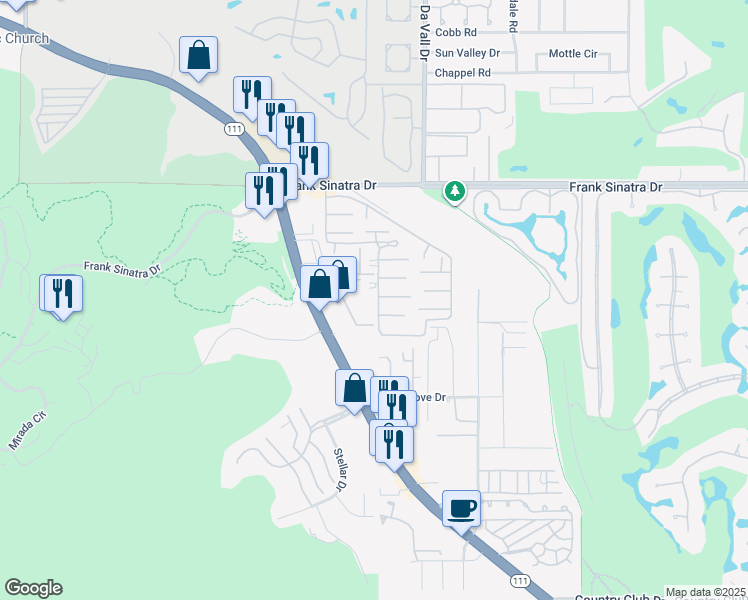 map of restaurants, bars, coffee shops, grocery stores, and more near 69850 California 111 in Rancho Mirage