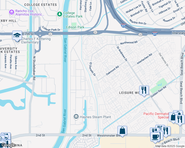 map of restaurants, bars, coffee shops, grocery stores, and more near 13361 El Dorado Drive in Seal Beach