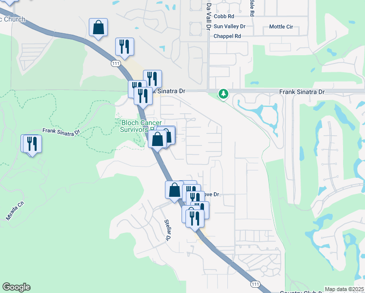 map of restaurants, bars, coffee shops, grocery stores, and more near 69850 California 111 in Rancho Mirage