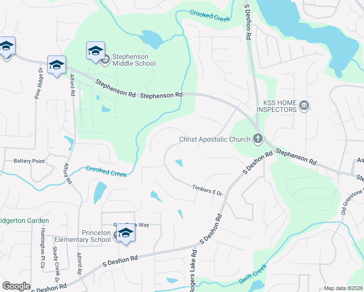 map of restaurants, bars, coffee shops, grocery stores, and more near 6754 Timbers East Drive in Lithonia