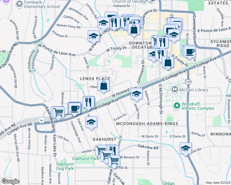 map of restaurants, bars, coffee shops, grocery stores, and more near in Decatur