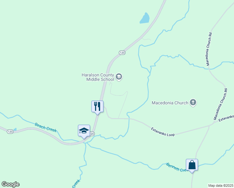 map of restaurants, bars, coffee shops, grocery stores, and more near 2633 Georgia 120 in Tallapoosa