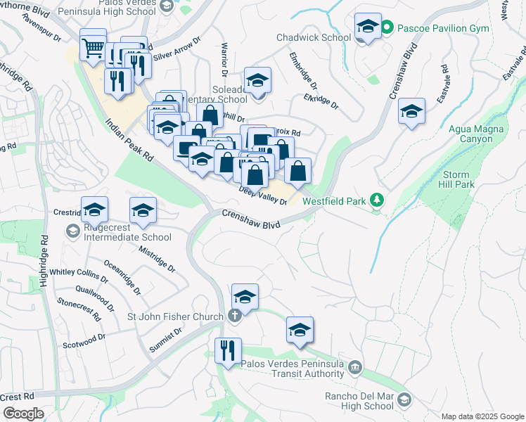 map of restaurants, bars, coffee shops, grocery stores, and more near 901 Deep Valley Drive in Rolling Hills Estates