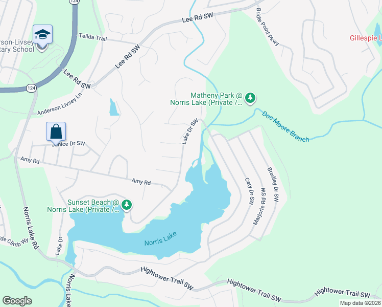 map of restaurants, bars, coffee shops, grocery stores, and more near 644 Lake Drive Southwest in Snellville