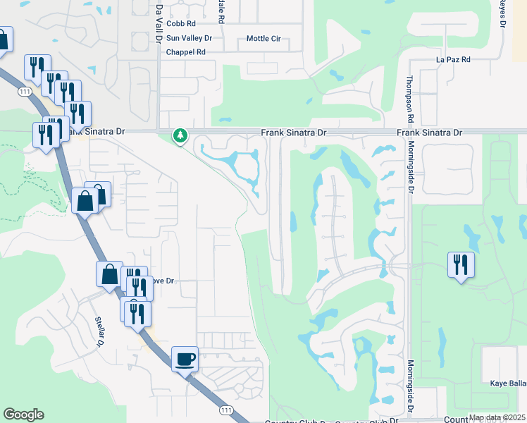 map of restaurants, bars, coffee shops, grocery stores, and more near 63 Tennis Club Drive in Rancho Mirage