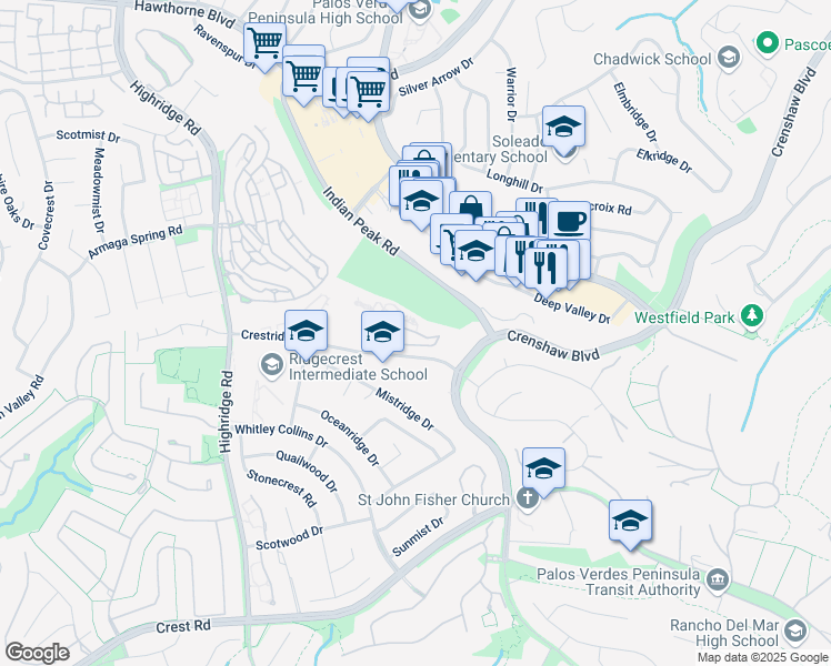 map of restaurants, bars, coffee shops, grocery stores, and more near 1006 Estrella Del Mar in Palos Verdes Peninsula