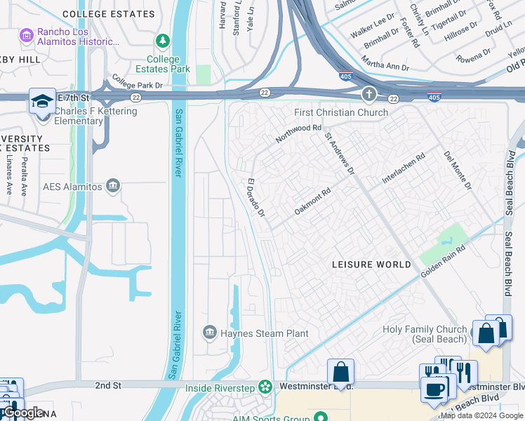 map of restaurants, bars, coffee shops, grocery stores, and more near 13380 El Dorado Drive in Seal Beach
