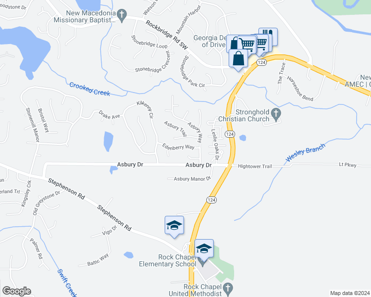 map of restaurants, bars, coffee shops, grocery stores, and more near 7513 Edenberry Way in Lithonia