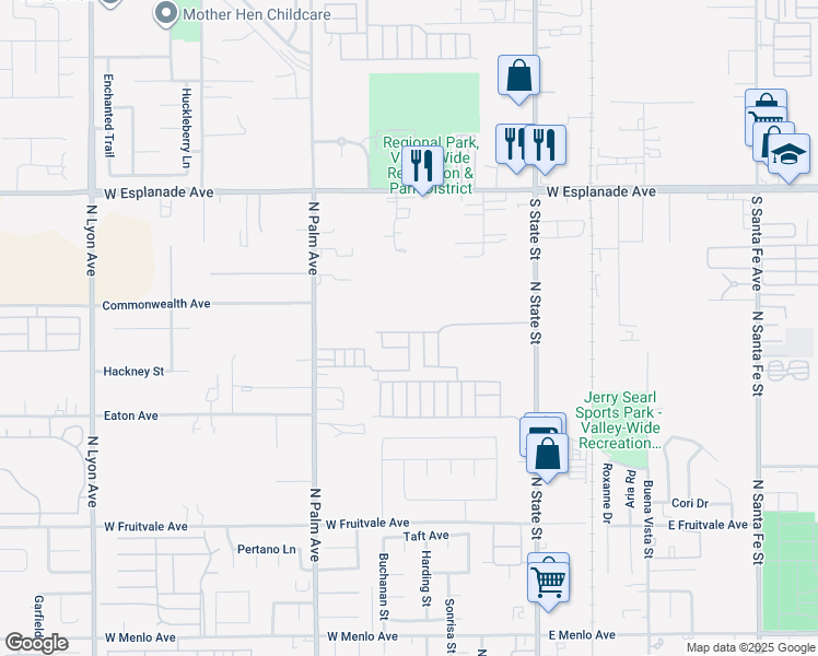 map of restaurants, bars, coffee shops, grocery stores, and more near 1097 North State Street in Hemet