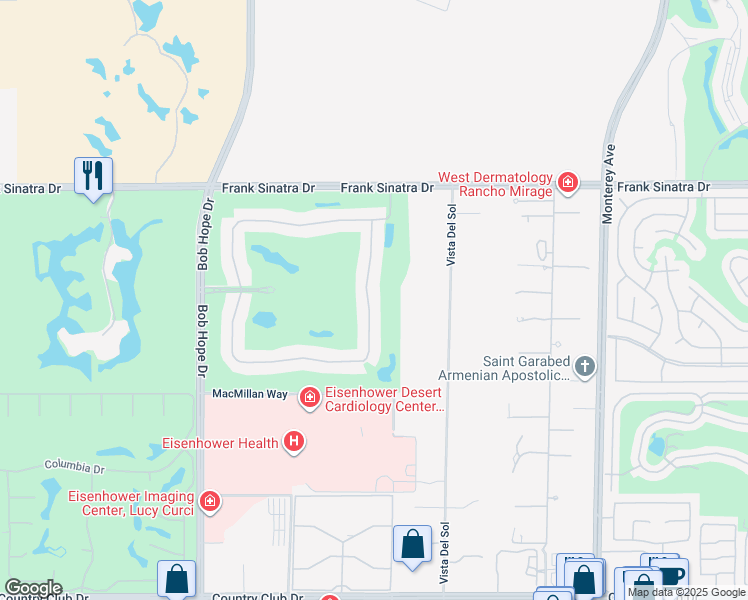 map of restaurants, bars, coffee shops, grocery stores, and more near 157 Kavenish Drive in Rancho Mirage
