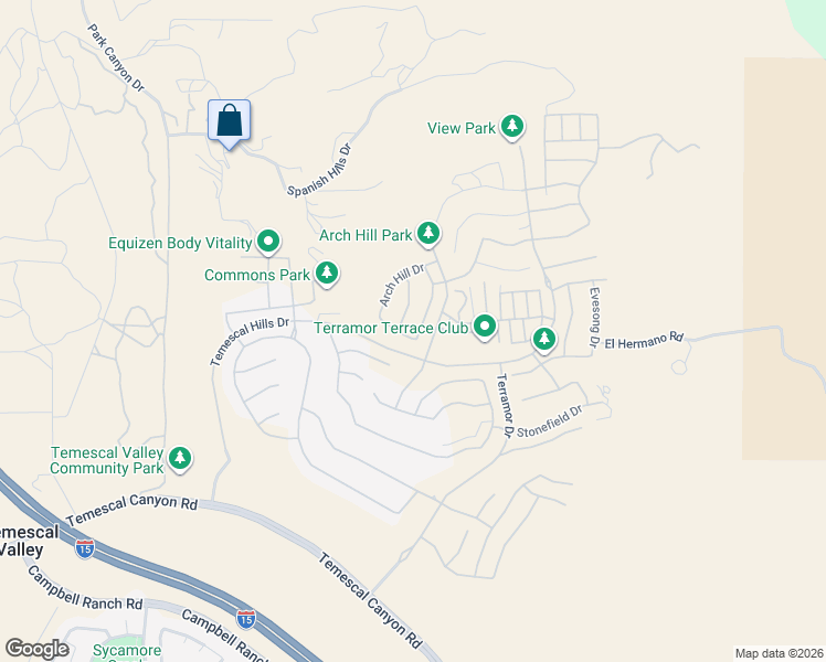 map of restaurants, bars, coffee shops, grocery stores, and more near 24199 Brison Drive in Temescal Valley