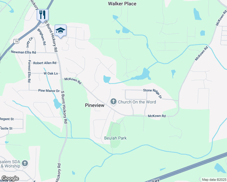 map of restaurants, bars, coffee shops, grocery stores, and more near 1400 Bentwind Place in Douglasville