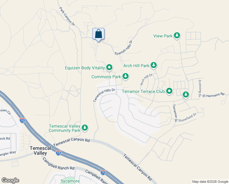 map of restaurants, bars, coffee shops, grocery stores, and more near 24165 Sunset Vista Drive in Corona