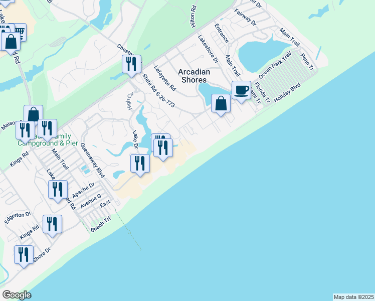 map of restaurants, bars, coffee shops, grocery stores, and more near 9840 Queensway Boulevard in Myrtle Beach