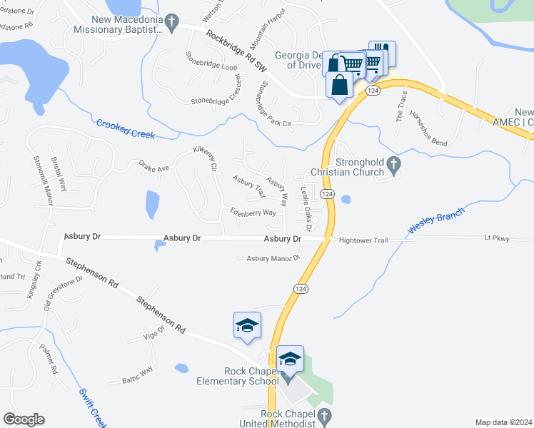 map of restaurants, bars, coffee shops, grocery stores, and more near 7521 Edenberry Way in Lithonia