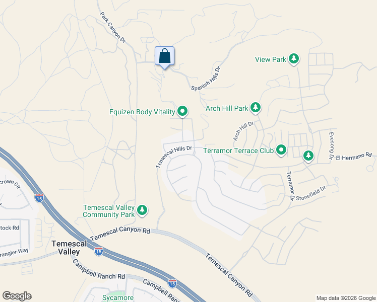 map of restaurants, bars, coffee shops, grocery stores, and more near 24297 Sunset Vista Drive in Temescal Valley